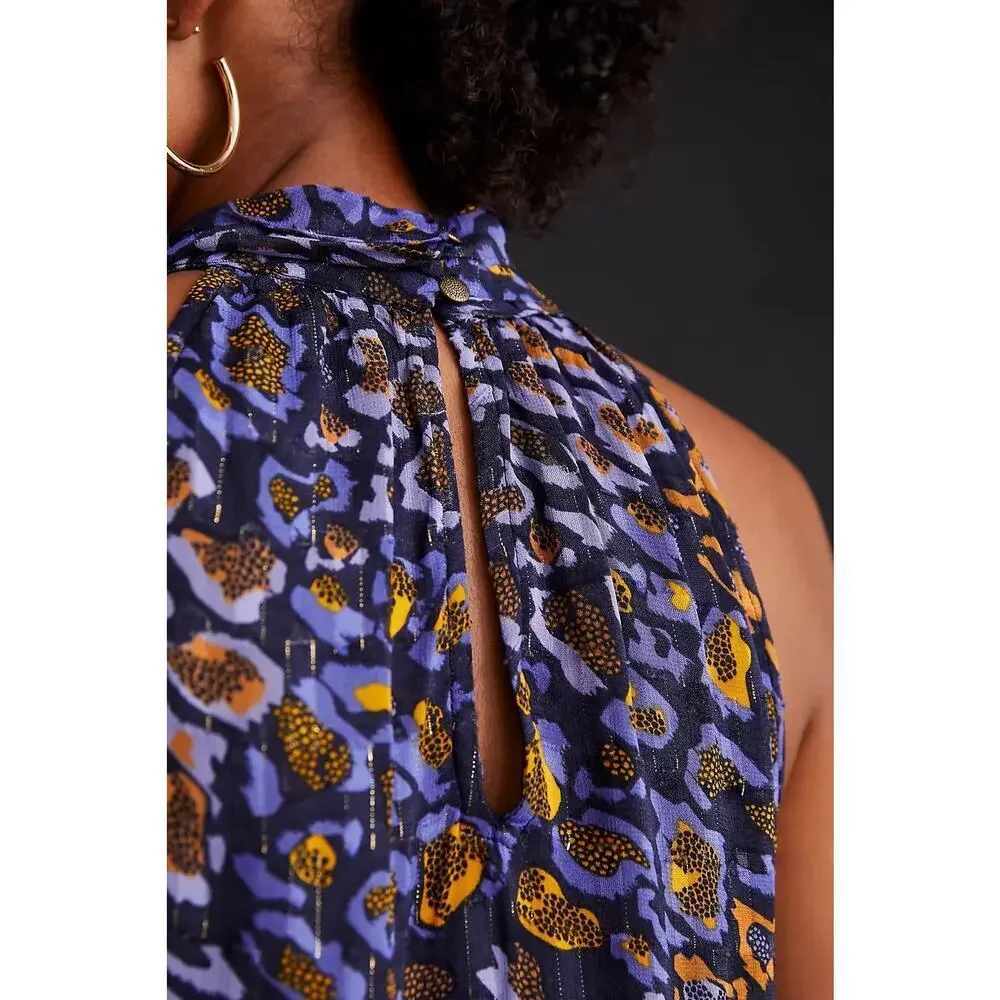 NWT By Anthropologie‎ Sleeveless Halter Tank Leopard Print Size L Retail $98